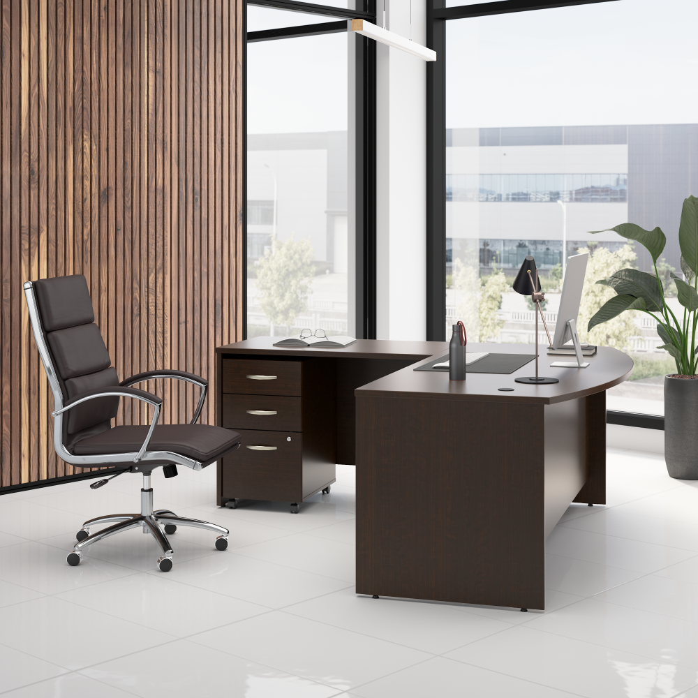 Series C 72W Bow Front L Shaped Desk with 42W Return and Mobile File Cabinet