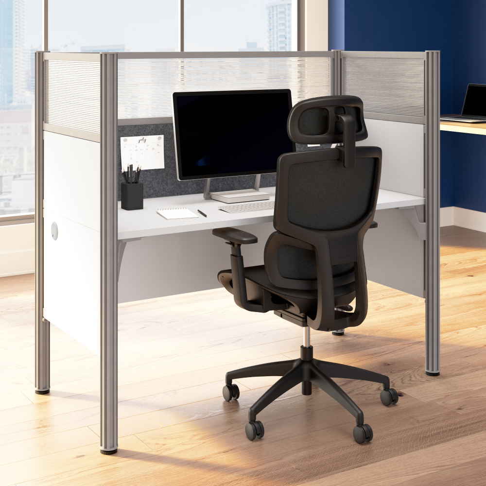 ProBiz Single Cubicle Desk for Office with High Privacy Panels and Tackboard