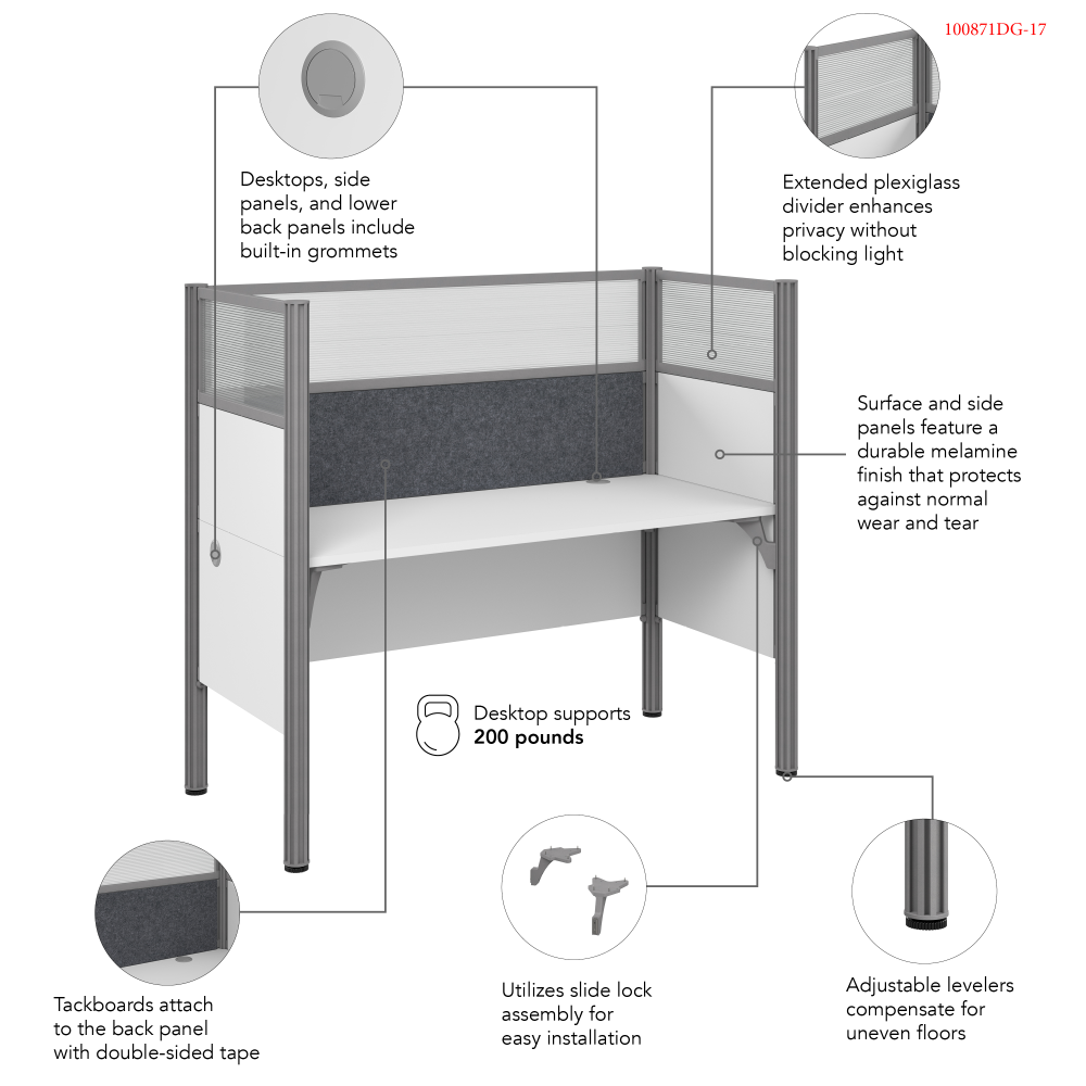 ProBiz Single Cubicle Desk for Office with High Privacy Panels and Tackboard
