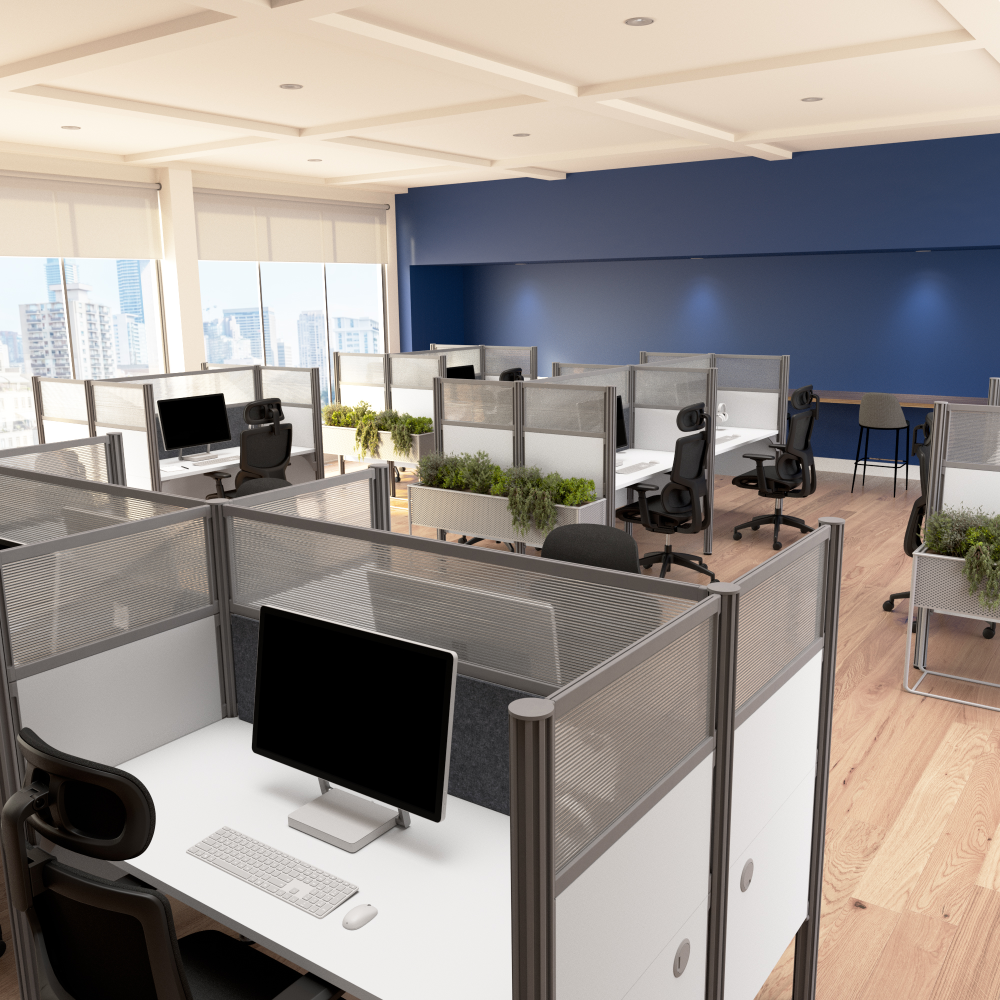 ProBiz Single Cubicle Desk for Office with High Privacy Panels and Tackboard